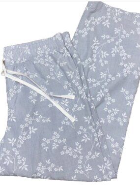 Gap Body Pajama Lounge Pants Womens Size L Grey Mist White Floral 100% Cotton
